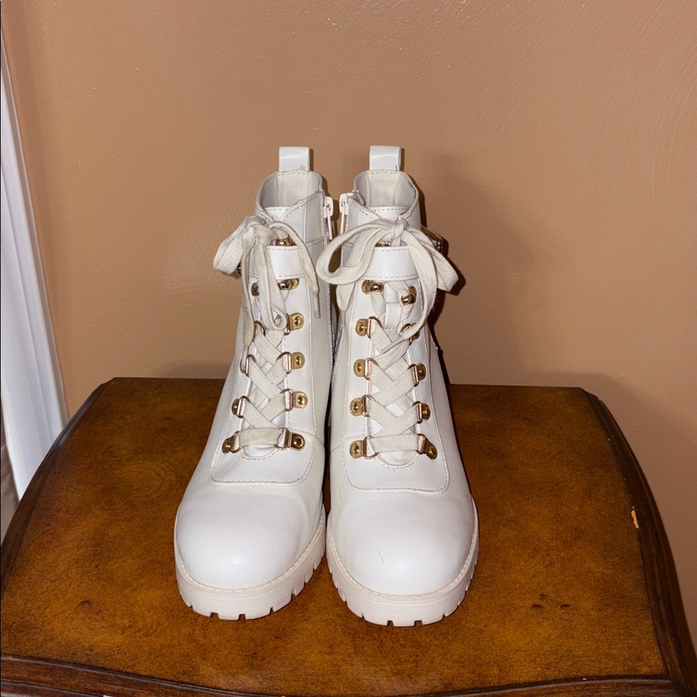 Wild Pair Cream Lace-Up Boots